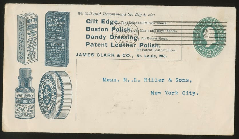 Los 7882 - Ganzsachenumschlag 2 C. mit aufwändigem vorder- u. rückseitigem Werbezudruck (Shoe Laces) von 1894, gebraucht