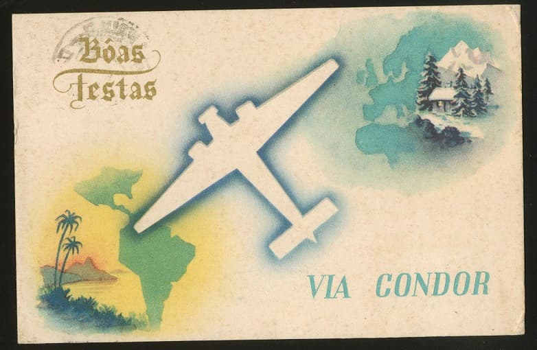Los 7895 - Brasilien, 1937, 500 Reis Luftpost nebst 1000 Reis "Wirtschaft und Kultur" auf Luftpost-Ansichtskarte "Via Condor" nach Deutschland, kl. Beförderungsspuren