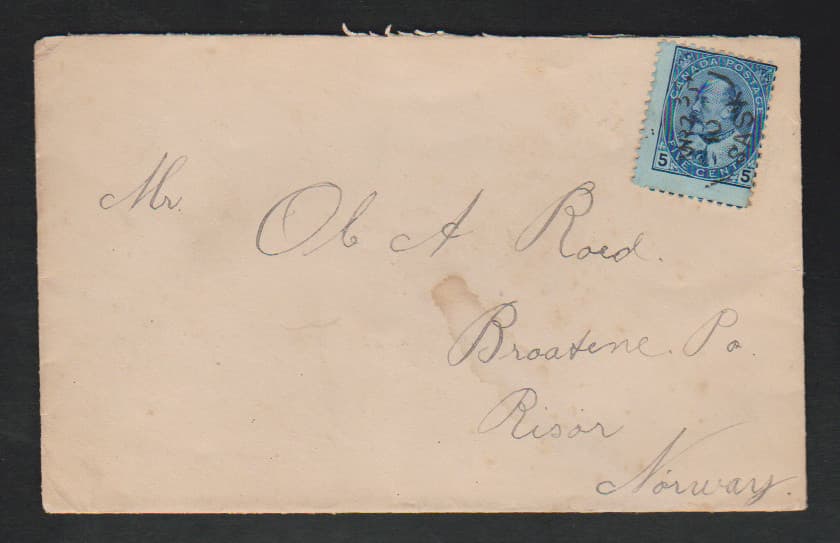 Los 7876 - Kanada, 1910, 5 C. blau/bläulich einzeln auf Drucksachencouvert, sowie 1924 10 C. blau auf Brief (mit Inhalt, links Öffnungsmgl.), je mit entlegenen Norwegen-Destinationen: nach Risor bzw. Austefjorden mit Weitersendung