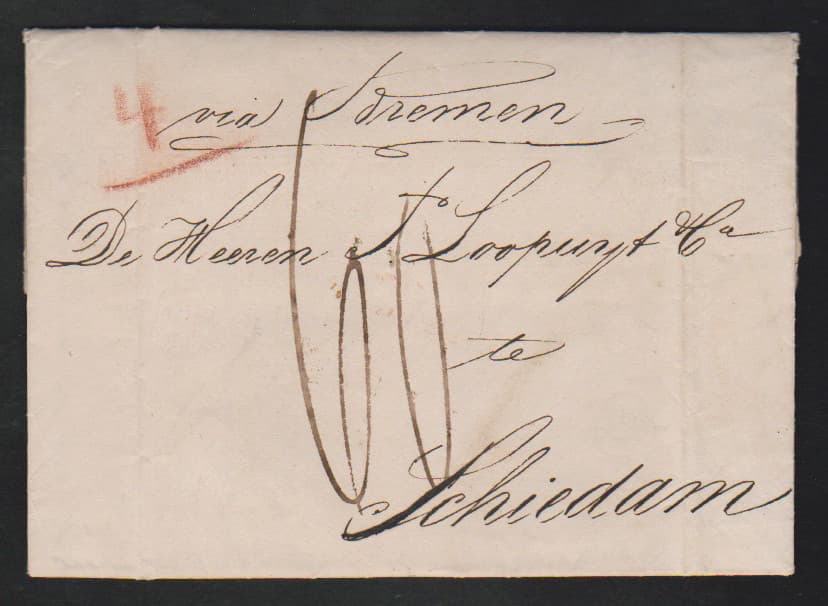 Los 1215 - "Kuba-Niederlande", 1832, Schiffsbrief aus Havanna via Bremen (rs. roter L1, hs. "See-Brief") nach Schiedam