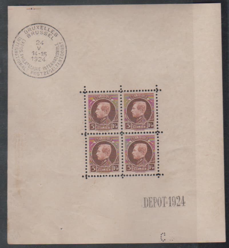 Los 7490 - 5 Fr. Albert im ungebrauchten Kleinbogen mit L1 "DEPOT 1924" am Rand