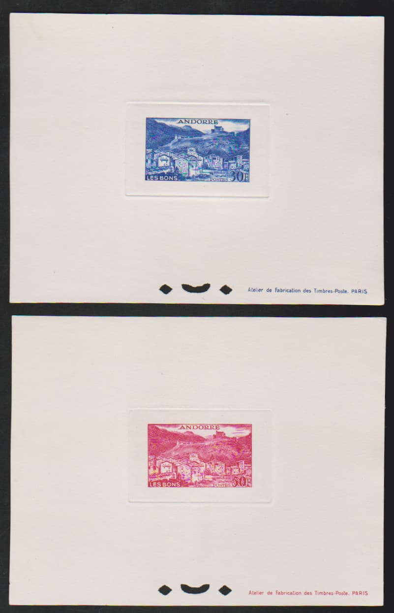 Los 7487 - Französ. Andorra, 1955, Freimarken Landschaften, 18 verschiedene geschnittene "epreuves de luxe", tadellose Erhaltung