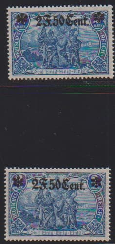 Los 6348 - 2 F. 50 C., B-Zähnung, beide Farben ungebraucht, sign. Zenker bzw. Wasels. Mi. 550,-
