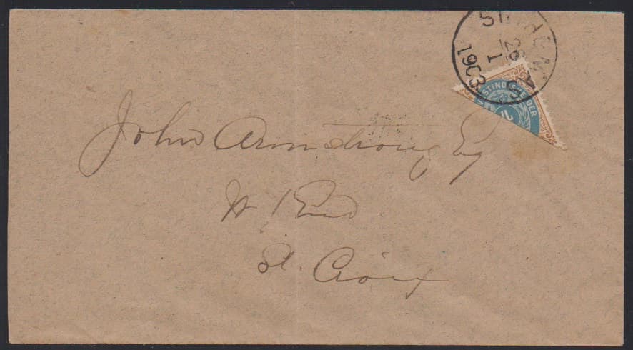Los 7874 - Dänisch-Westindien, 1903, 4 C. halbiert auf Couvert (leichte Mittelfalte) von St. Thomas nach St. Croix