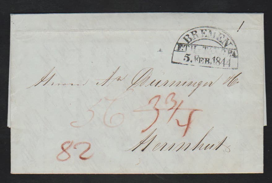 Los 1217 - "Mexiko-Sachsen", 1842-1844, Tampico/Mexico, zwei Forwarded-Schiffsbriefe (Bremer Agenten, rs. hs. Vermerke) mit Segmentstempel "BREMEN F. TH&TAX. O.P.A." nach Herrnhut
