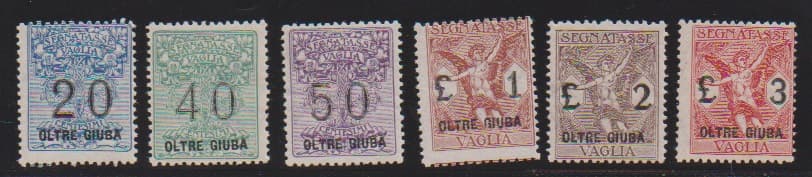Los 7901 - Italienisch-Djubaland, 1925, Postanweisungsmarken 20 C. bis 3 L. tadellos postfrisch, Mi. 420,-
