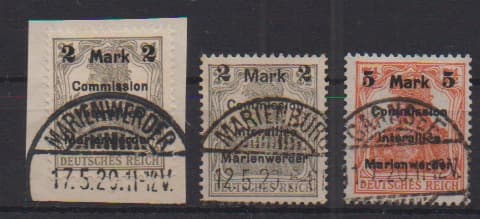 Los 6226 - 2 M. a. 2 1/2 Pfg., Typen AIb und BIa, sowie 5 M. a. 7 1/2 Pfg., Type AIb, je gest., sign. Bock. Mi. 210,-