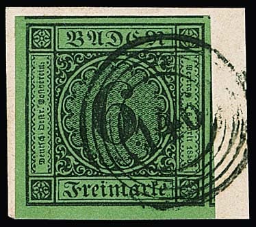 Los 9 - 6 Kr. schw./grün, riesenrandige kleine linke untere Bogenecke auf Luxusbriefstück mit NS "146", sign. Köhler, alle Nebenmarken!