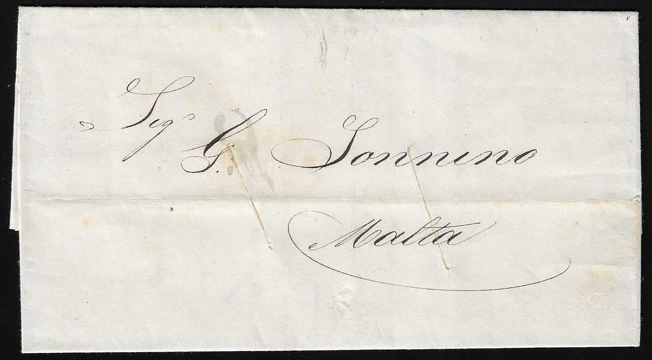 Los 1003 - "Ägypten-Malta", 1844, Schiffsbrief aus Alexandria/Ägypten (rs. nur kleiner Datums-L1) mit Rastel-Desinfektion nach Malta