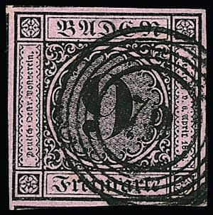 Los 10 - 9 Kr. schw./altrosa, aussergewöhnlicher Schnittriese mit Nebenmarken an allen vier Seiten (!), sign. Pfenninger, Stegmüller