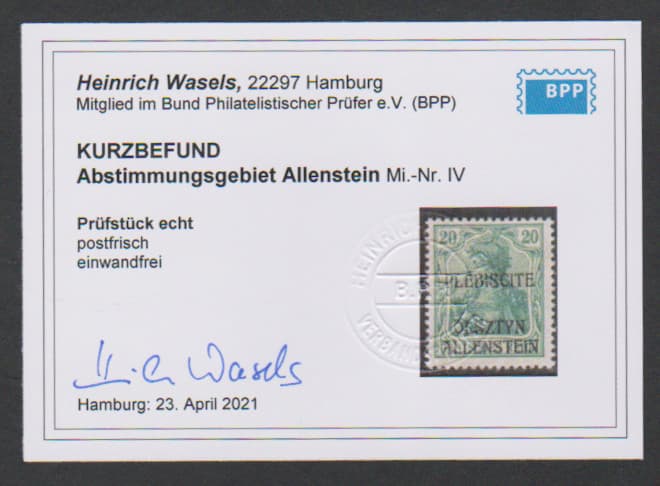 Los 6220 - Unverausgabte 20 Pfg. grün tadellos postfrisch, Fotoexp. Wasels. Mi. 200,-