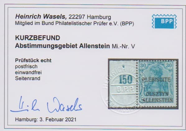 Los 6221 - Unverausgabte 30 Pfg. tadellos postfrisch vom linken Bogenrand, Fotoexp. Wasels. Mi. 200,- +