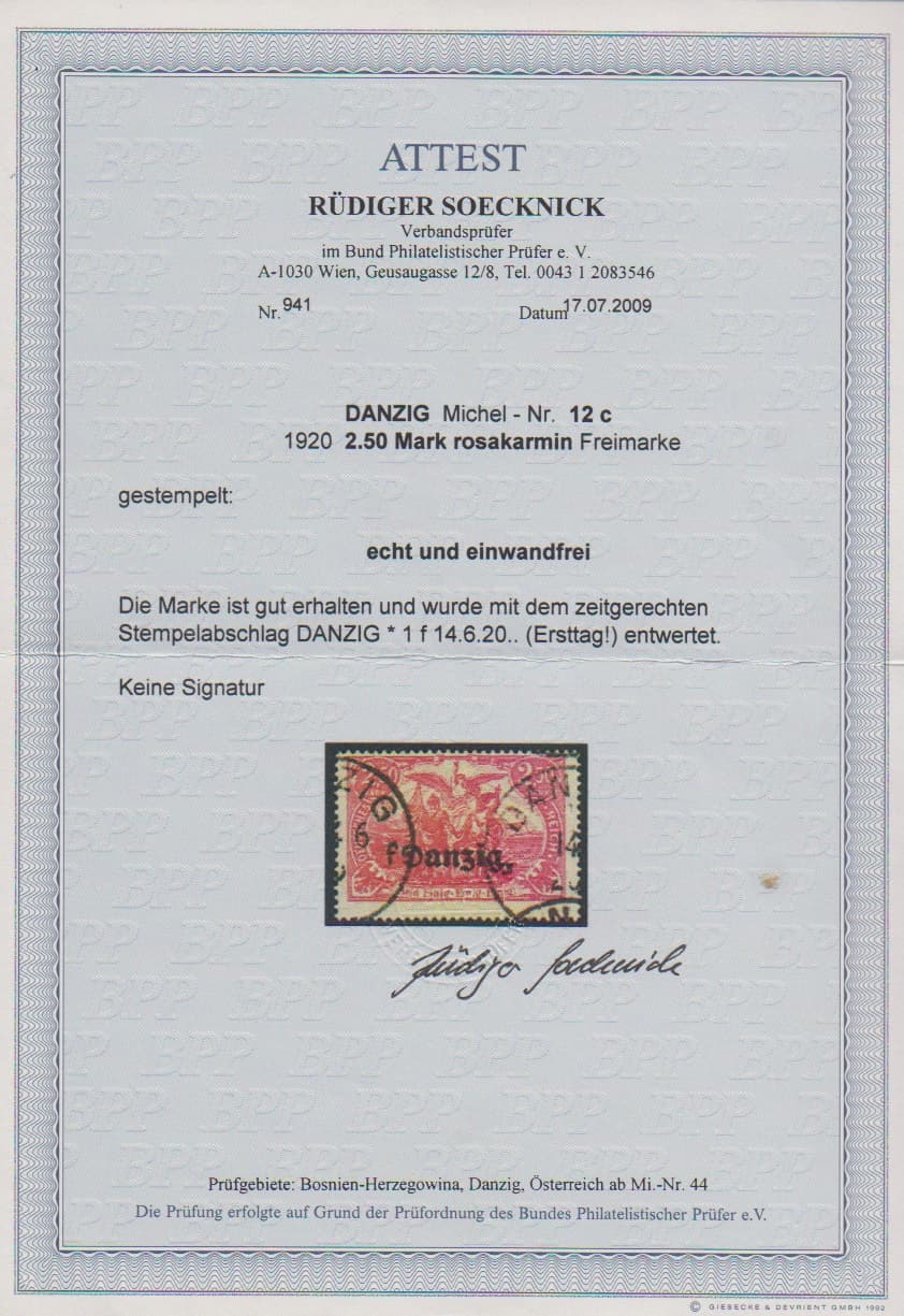 Los 6233 - 2 Mk. blau, sowie 2,50 Mk. magenta und rosakarmin (v. Ersttag!), drei gute Farben je gest., gepr. bzw. teure Nr. 12c Attest Soecknick. Mi. 950,-