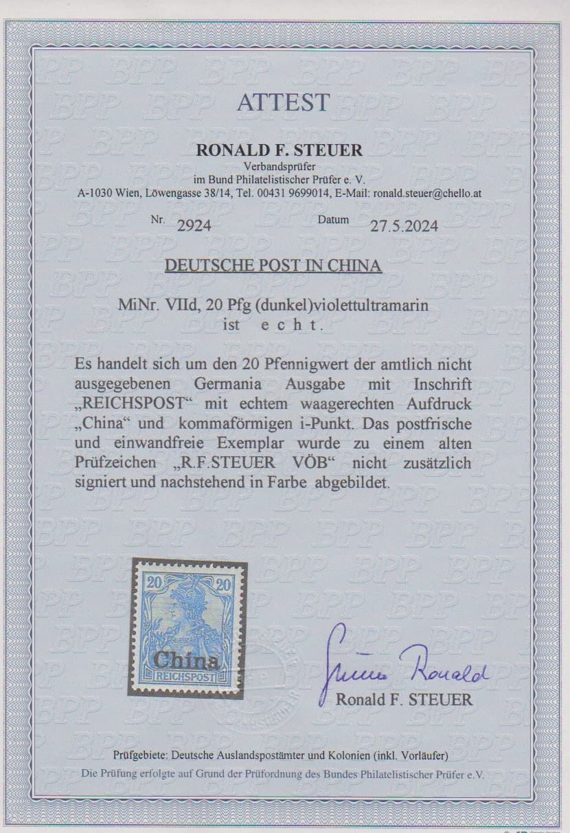 Los 6026 - Unverausgabte 20 Pfg. ("kommaförmiger i-Punkt") tadellos postfrisch. Im Michel ist nur die komplette Serie von 13 Werten mit 17.000,- bewertet, eine Einzelbewertung fehlt. Sign. R. Steuer mit Attest