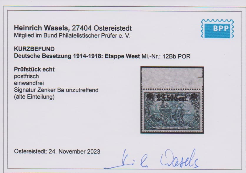 Los 6349 - 2 F. 50 C. kobalt als postfrisches Plattendruck-Oberrandstück, lt. Michel "sehr selten" und nur mit "-.-" bewertet (Aufschlag mind. 200% = 600,-), Fotoexp. Wasels