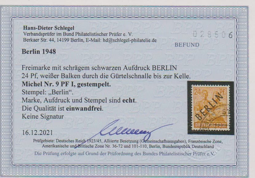 Los 6731 - 24 Pfg. Schwarzaufdruck, Plattenfehler I der Urmarke, tadellos gest., selten. Fotoexp. Schlegel. Mi. 750,-