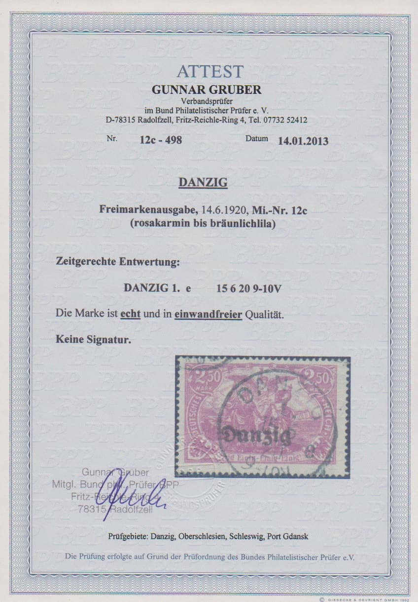 Los 6235 - 2,50 Mk. rosakarmin tadellos gestempelt, Attest Gruber. Mi. 950,-