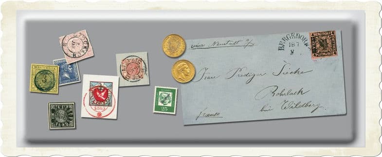 Brief, Briefmarken und Münzen