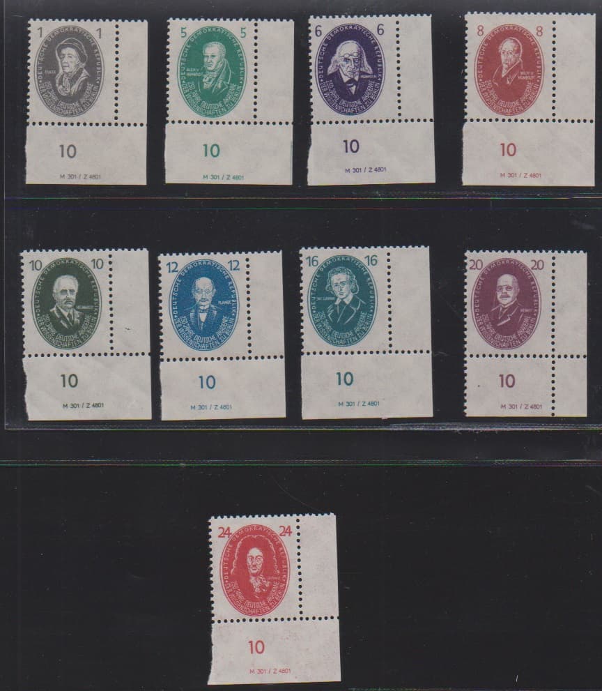 Los 7046 - Akademie, komplette postfrische Eckrandserie einheitlich links unten mit Druckvermerk. Mi. 750,-