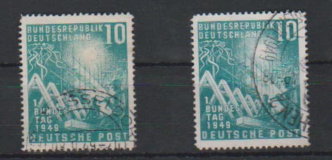Los 7197 - 10 Pfg. Bundestag mit Plattenfehler III und V je gest., sign. Schlegel. Mi. 450,-
