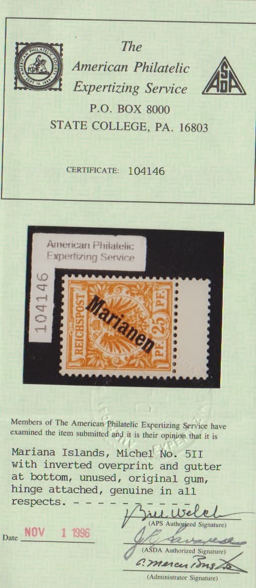 Los 950 - 25 Pfg. mit Abart "kopfstehender Aufdruck" tadellos ungebraucht, unten mit anhängendem Zwischensteg. In dieser Qualität selten, Atteste APS, Jäschke-L. Mi. 2800,- +