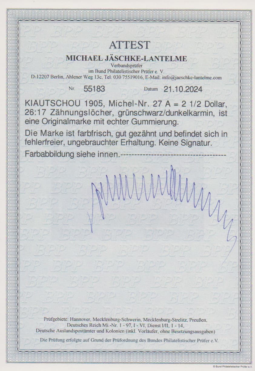 Los 948 - 2 1/2 Dollar in A-Zähnung tadellos ungebraucht, Attest Jäschke-L. Mi. 1800,-