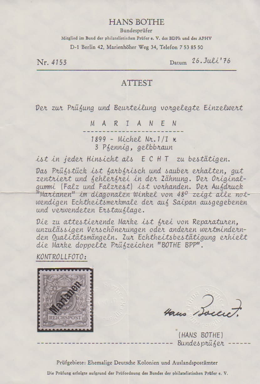 Los 949 - 3 Pfg. diagonaler Aufdruck tadellos ungebraucht, sign. mit Attest Bothe. Mi. 2400,-