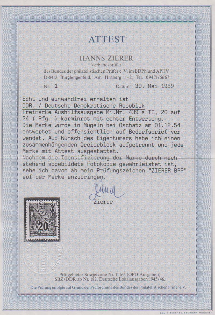 Los 1010 - 20 a. 24 Pfg. karminrot, FJP, Druck auf Urmarke im Offsetdruck, tadellos gestempelt, Attest Zierer. Mi. 2400,-